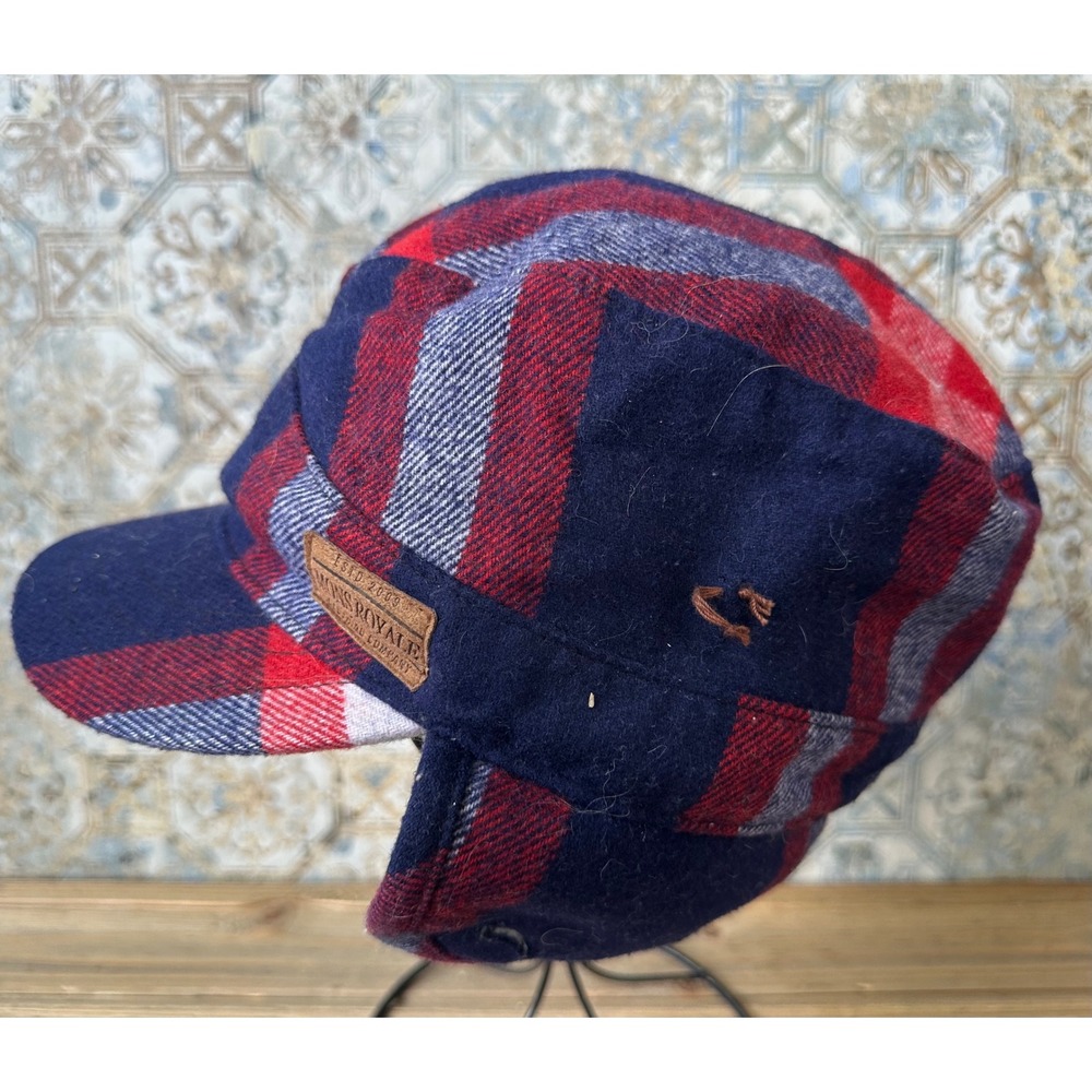 Mons Royale Flannel Earflap Hat Retro Winter Cap Mens L-XL Red Blue Excellent